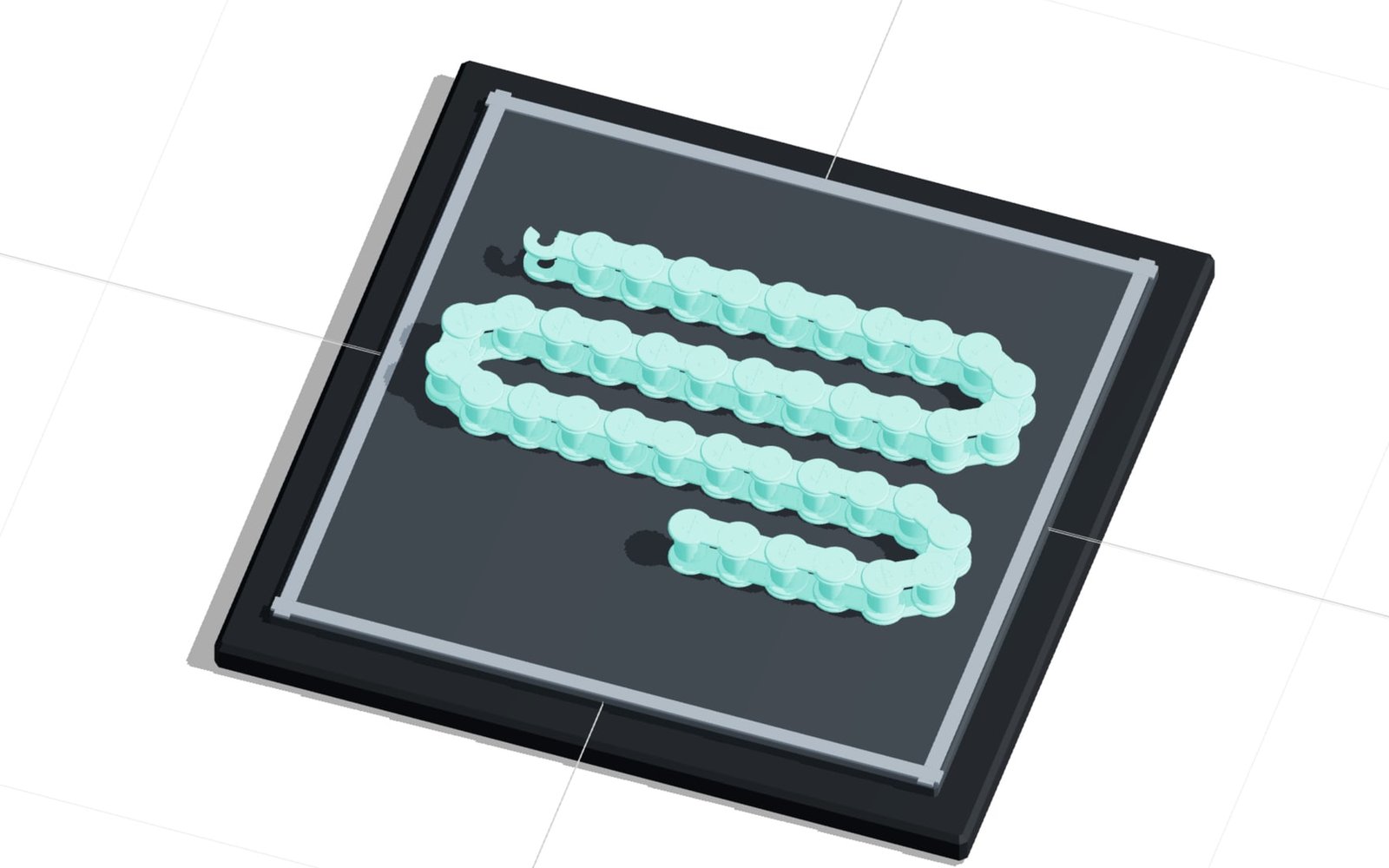 40-link chain folded into a meander on one build plate